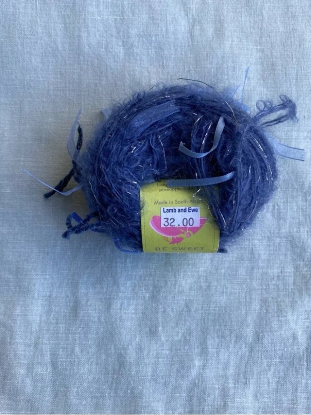 Be Sweet Ribbon Ball dark denim 100% mohair metallic ribbon yarn 50g skein ball